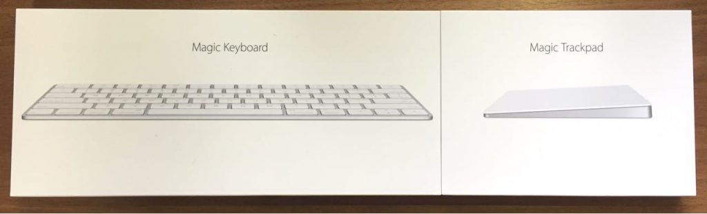 Magic KeyboardとTrackPad2の箱を並べてみた